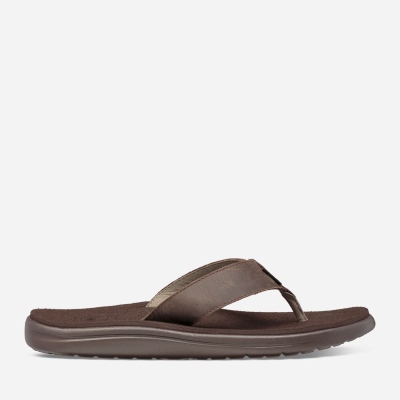 Teva Voya Flip Leather - Men's Teva Sandals - Chocolate Brown | India (VJCO79018)